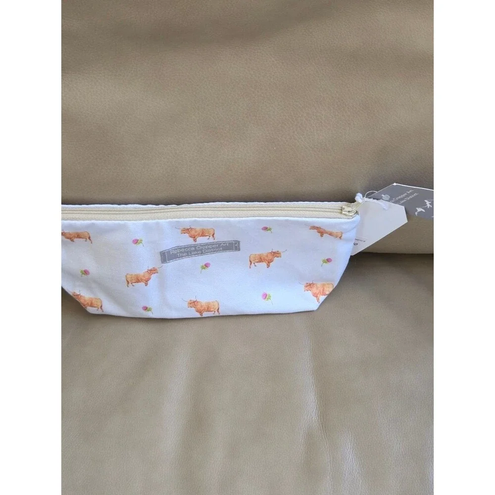 NWT Highland Cow Organic Cosmetic Bag Rebecca Cropper Lake District Britain